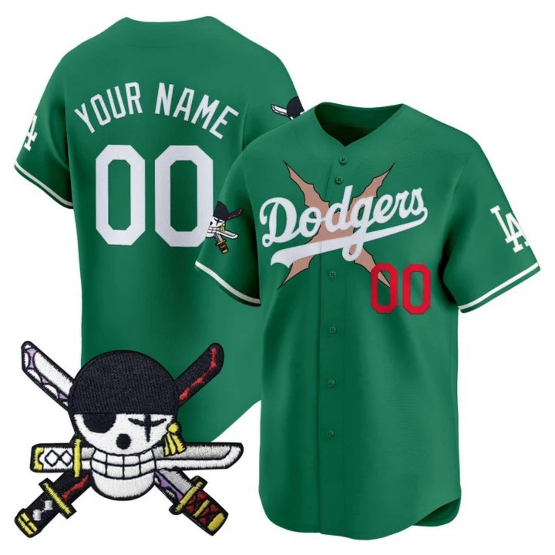Custom Los Angeles Dodgers x One Piece Green KLUNKIM Zoro Patch Vapor Premier Limited Jersey - Stitched