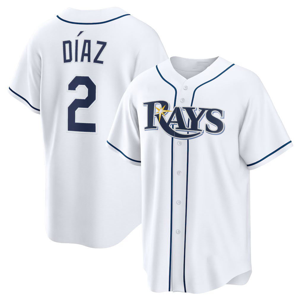 Tampa Bay Rays #2 Yandy D¨ªaz White KLUNKIM Home Replica Jersey