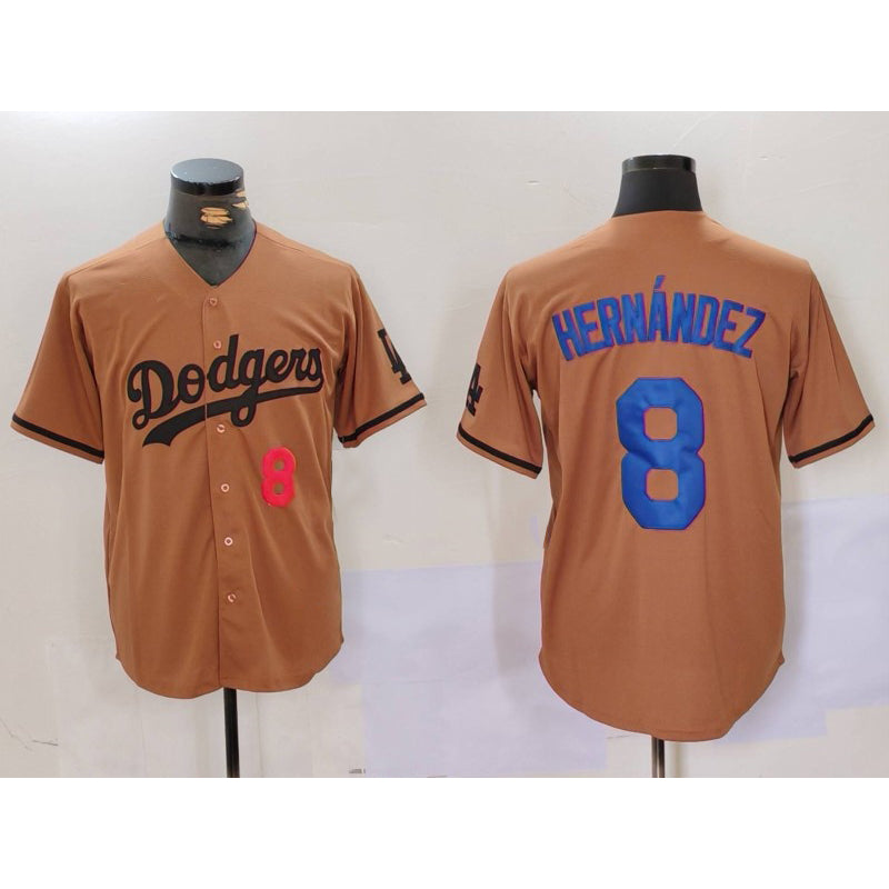 Los Angeles Dodgers #8 Kike Hernandez Number Olive KLUNKIM Cool Base Limited Stitched Jersey 2