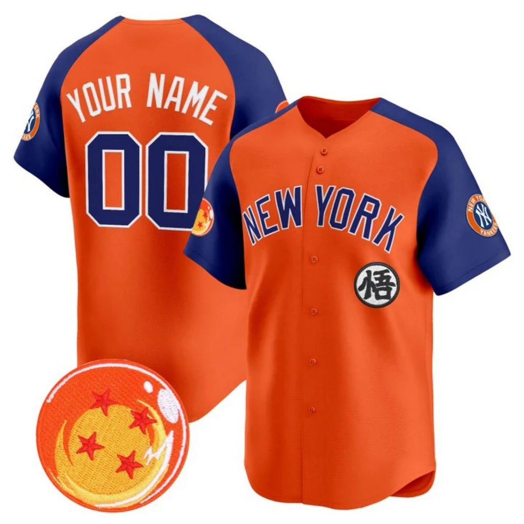 Custom New York Yankees x Dragon Ball Royal Orange KLUNKIM Vapor Premier Limited Jersey - All Stitched