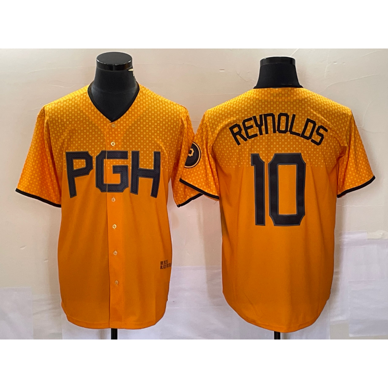 Pittsburgh Pirates #10 Bryan Reynolds Gold KLUNKIM 2023 City Connect Stitched Jersey