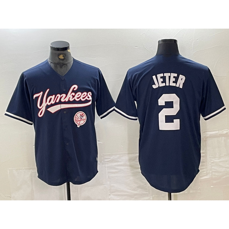 New York Yankees #2 Derek Jeter Navy KLUNKIM With Patch Cool Base Stitched Jersey