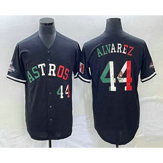 Houston Astros #44 Yordan Alvarez Number Mexico Black KLUNKIM Cool Base Stitched Jersey
