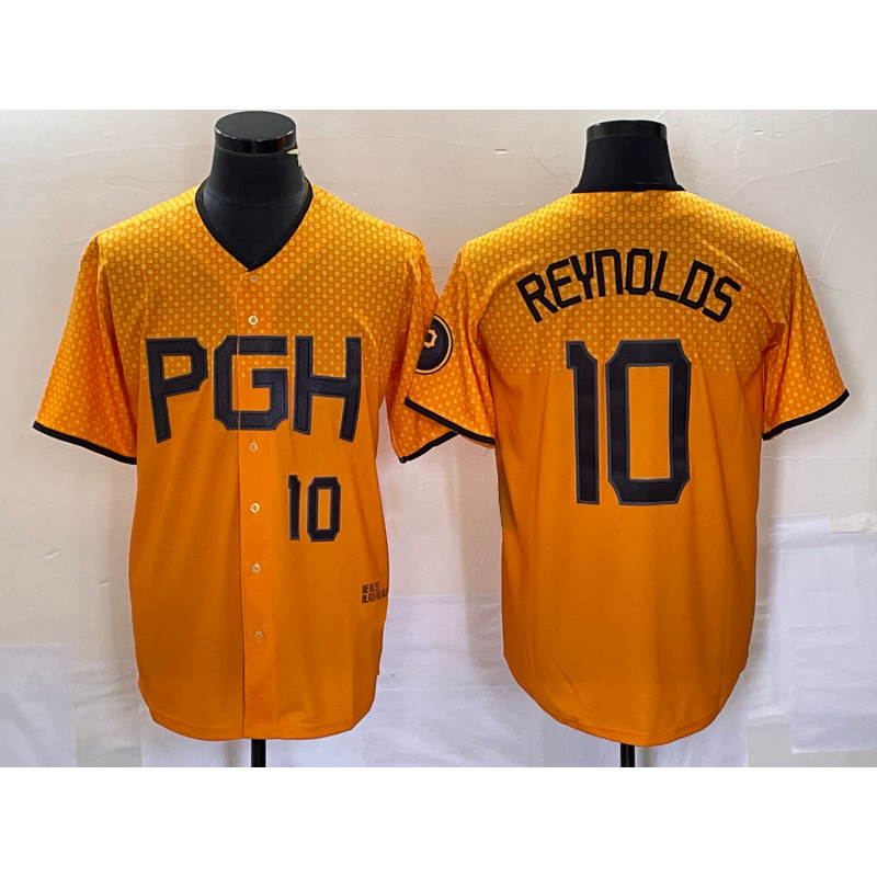 Pittsburgh Pirates #10 Bryan Reynolds Number Gold KLUNKIM 2023 City Connect Stitched Jersey 2