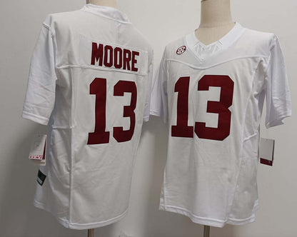 A.Crimson Tide #13 Malachi Moore White FUSE American College Jerseys