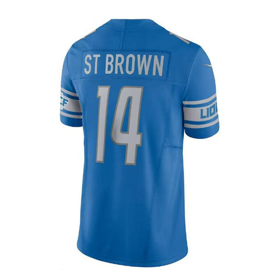 D.Lions #14 Amon-Ra St. Brown Vapor F.U.S.E. Limited Jersey - Blue Stitched American Football Jerseys