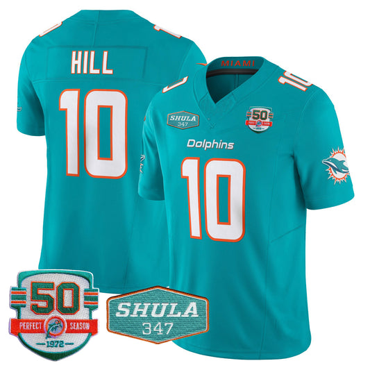 M.Dolphins #10 Tyreek Hill Aqua Shula 347 Patch Vapor F.U.S.E. Limited Stitched American Football Jerseys