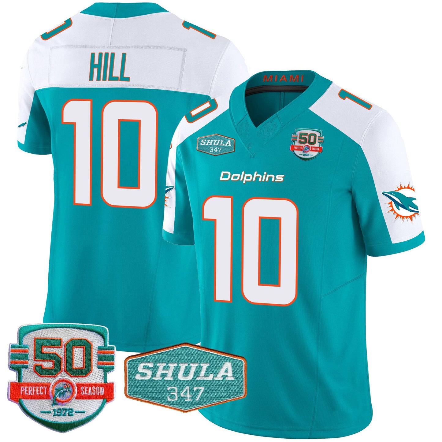 M.Dolphins #10 Tyreek Hill Aqua Alternate Shula 347 Patch Vapor F.U.S.E. Limited Stitched American Football Jerseys