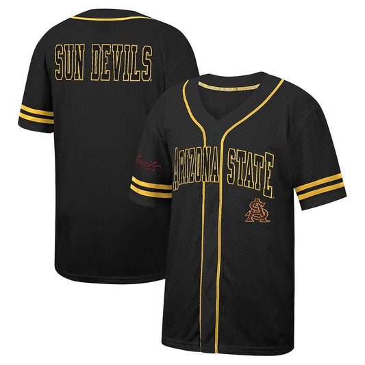 A.State Sun Devils Colosseum Free Spirited Mesh Button-Up Baseball Jersey - Black Stitched American College Jerseys