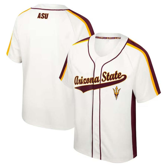 A.State Sun Devils Colosseum Ruth Button-Up Baseball Jersey - Cream Stitched American College Jerseys