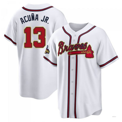 Atlanta Braves #13 Ronald Acuna Jr. Gold White 2022 Program Jersey Stitches Baseball Jerseys