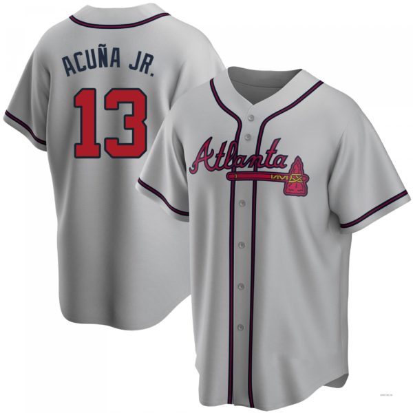 Atlanta Braves #13 Ronald Acuna Jr. Gray Road Jersey Stitches Baseball Jerseys