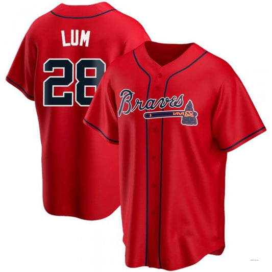 Atlanta Braves #28 Mike Lum Red Alternate Jersey Stitches Baseball Jerseys