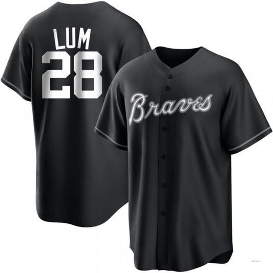 Atlanta Braves #28 Mike Lum White Black Jersey Stitches Baseball Jerseys