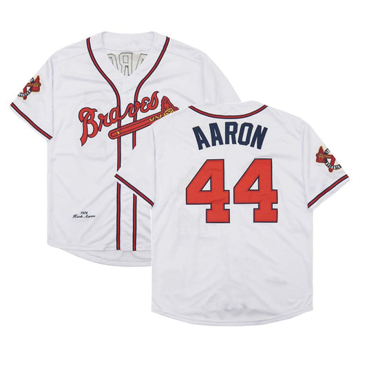 Atlanta Braves #44 Hank Aaron White Throwback Stitches Mitchell & Ness Baseball Jerseys