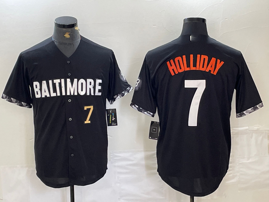 Baltimore Orioles #7 Jackson Holliday Number Black 2023 City Connect Cool Base Stitched Baseball Jersey