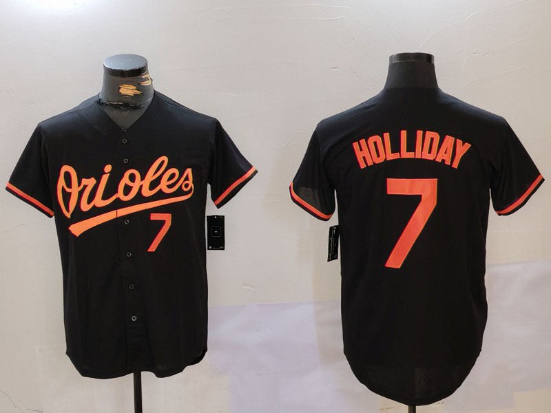 Baltimore Orioles #7 Jackson Holliday Number Black Cool Base Stitched Baseball Jerseys