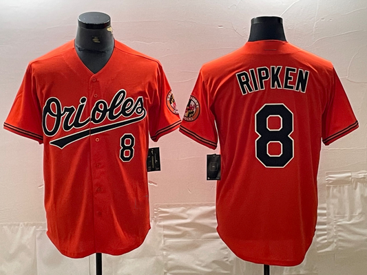 Baltimore Orioles #8 Cal Ripken Jr Number Orange Cool Base Stitched Jersey Baseball Jerseys