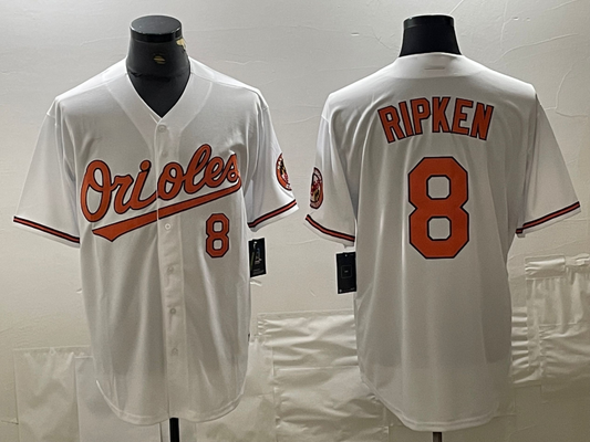 Baltimore Orioles #8 Cal Ripken Jr Number White Cool Base Stitched Jersey Baseball Jerseys