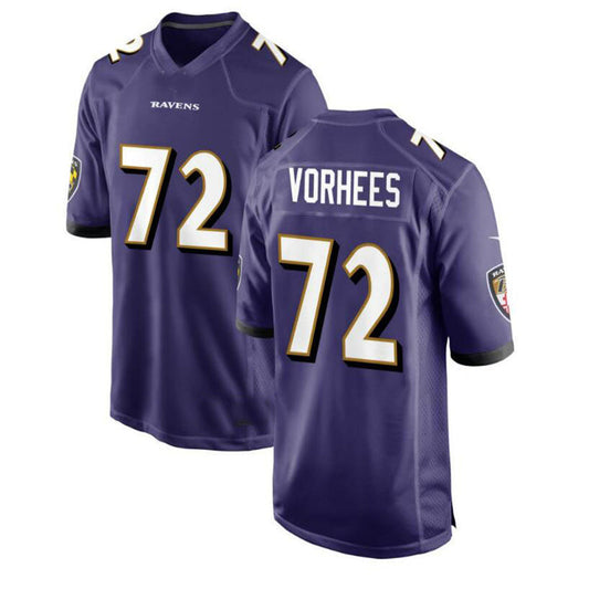 B.Ravens #72 Andrew Vorhees Game Jersey - Purple Stitched American Football Jerseys