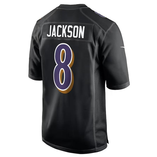 B.Ravens #8 Lamar Jackson Black Alternate Game Player Jersey Stitched American Football Jerseys