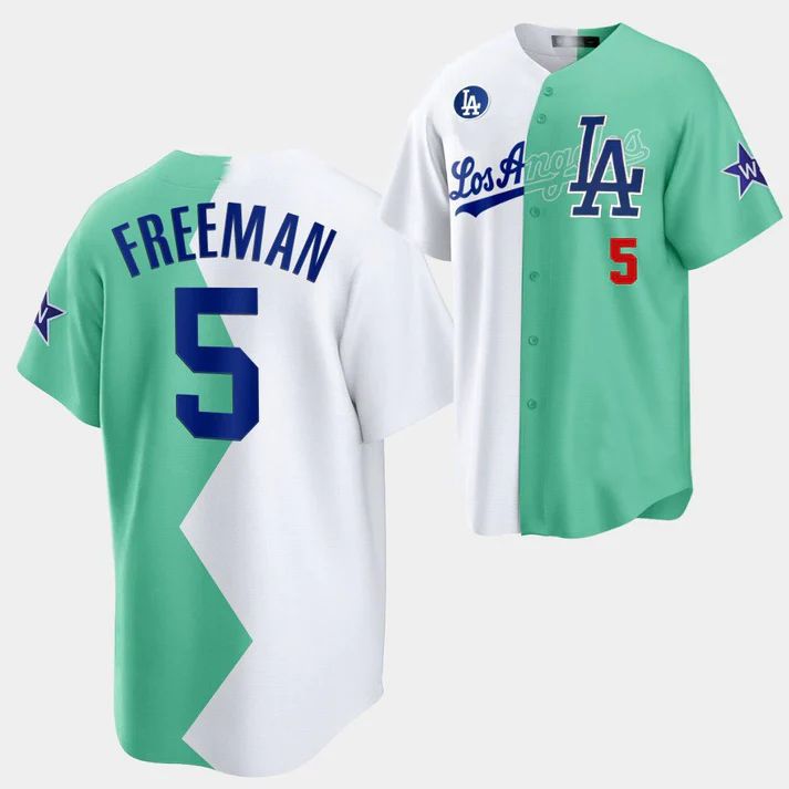 Baseball Jerseys #5 Freddie Freeman Los Angeles Dodgers White Green 2022 Stitched Split Jersey