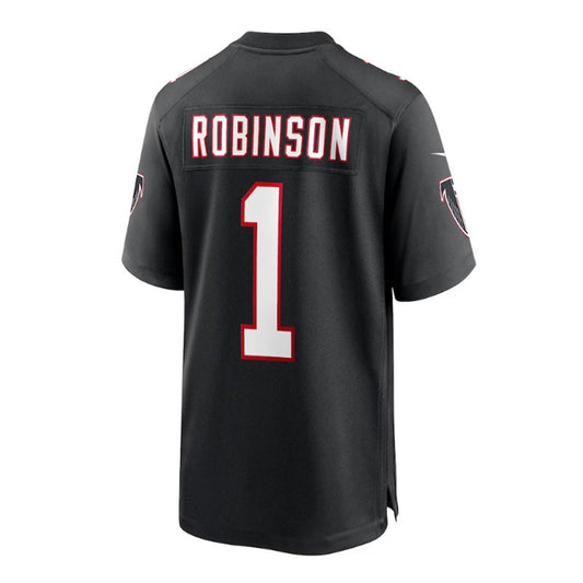 A.Falcons #1 Bijan Robinson 2023 Draft First Round Pick Throwback Game Jersey - Black Stitched American Football Jerseys