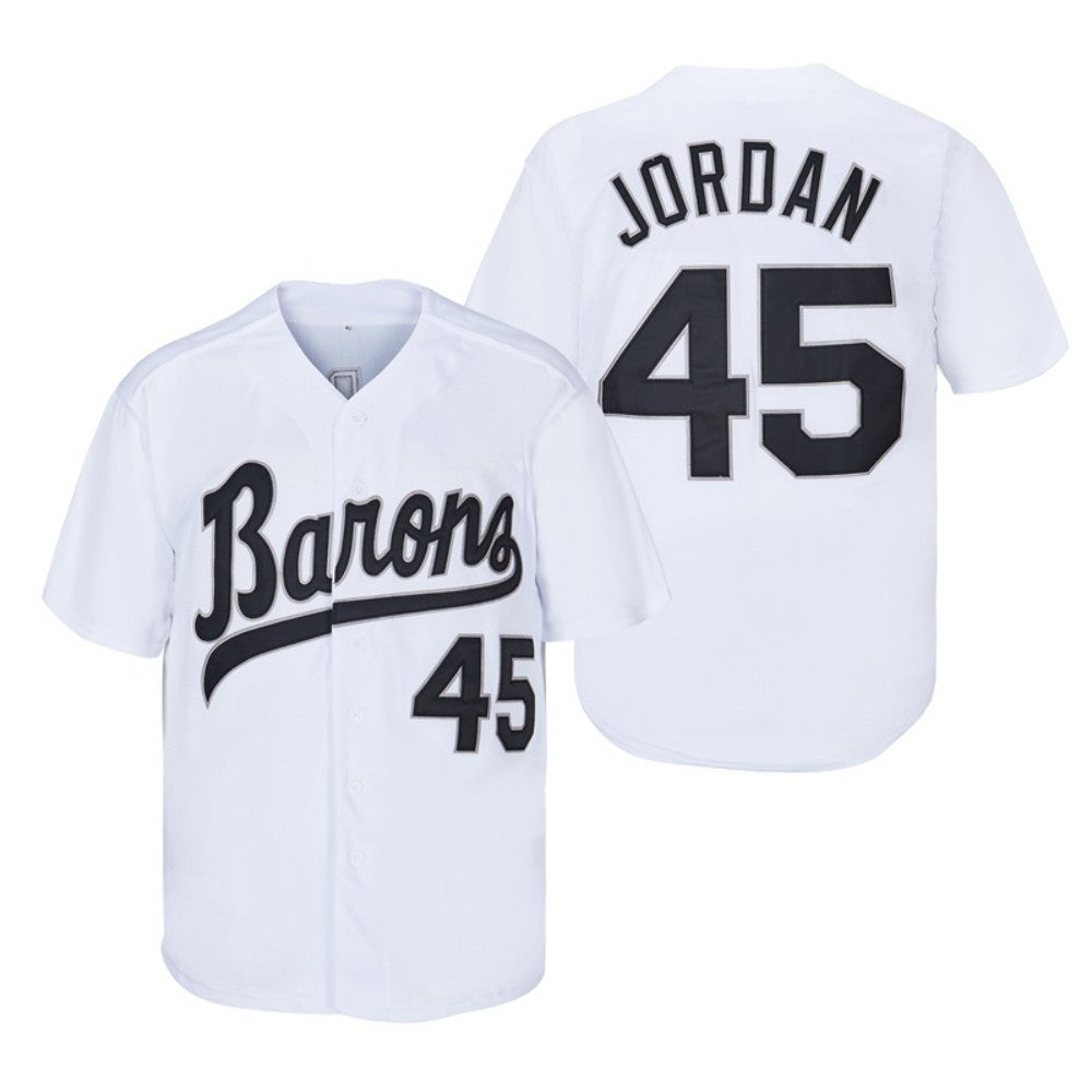 Birmingham Barons #45 Michael Jordan White Button Down Baseball Jersey