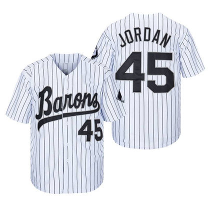 Birmingham Barons #45 Michael Jordan White With Stripe Button Down Baseball Jersey