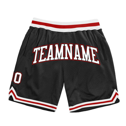 Custom Black White-Red Authentic Throwback Basketball Shorts