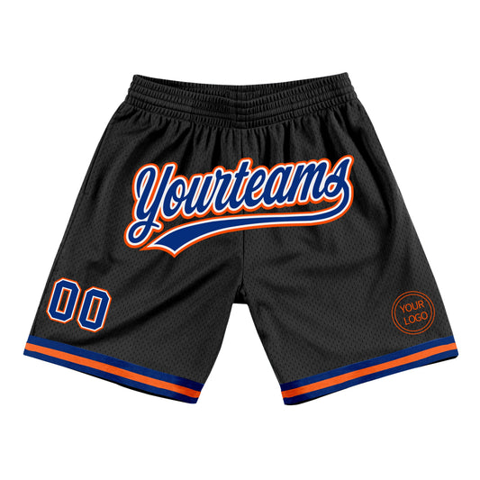 Custom Black Royal-Orange Authentic Throwback Basketball Shorts