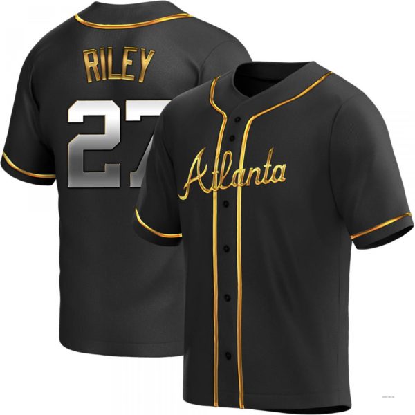 Atlanta Braves #27 Austin Riley Black Golden Alternate Jersey Stitches Baseball Jerseys