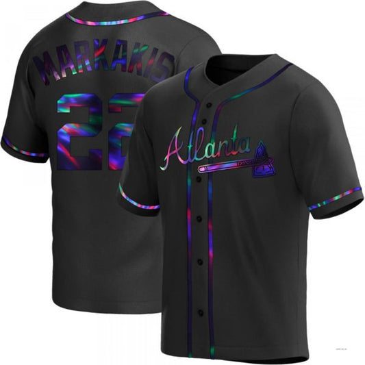 Atlanta Braves #22 Nick Markakis Black Holographic Alternate Jersey Stitches Baseball Jerseys