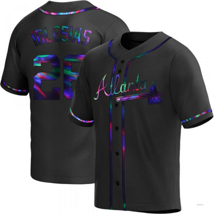 Atlanta Braves #26 Raisel Iglesias Black Holographic Alternate Jersey Stitches Baseball Jerseys