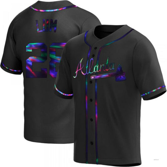 Atlanta Braves #28 Mike Lum Black Holographic Alternate Jersey Stitches Baseball Jerseys