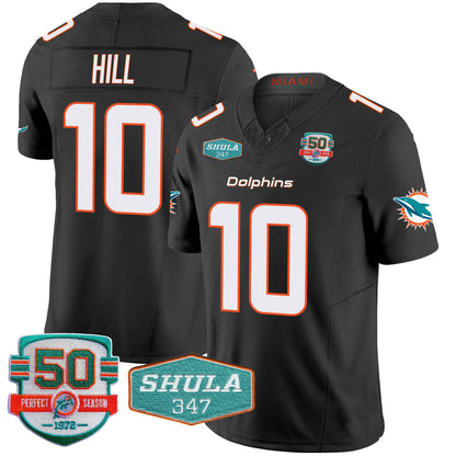 M.Dolphins #10 Tyreek Hill Black  Shula 347 Patch Vapor F.U.S.E. Limited Stitched American Football Jerseys