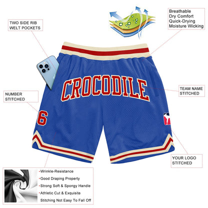 Custom Blue Red-Cream Authentic Throwback Basketball Shorts