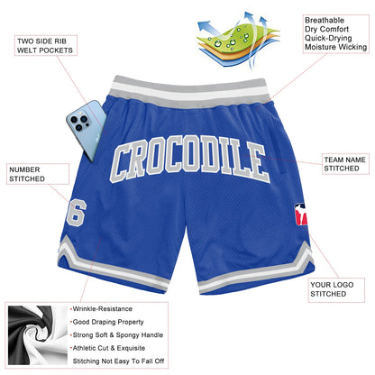 Custom Blue Gray-White Authentic Throwback Basketball Shorts