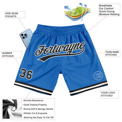 Custom Blue Black-White Authentic Throwback Basketball Shorts