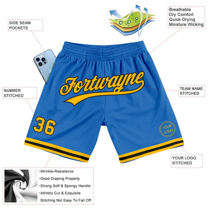 Custom Blue Gold-Black Authentic Throwback Basketball Shorts