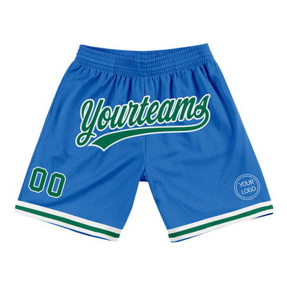 Custom Blue Kelly Green-White Authentic Throwback Basketball Shorts