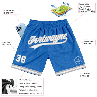 Custom Blue White-Gray Authentic Throwback Basketball Shorts