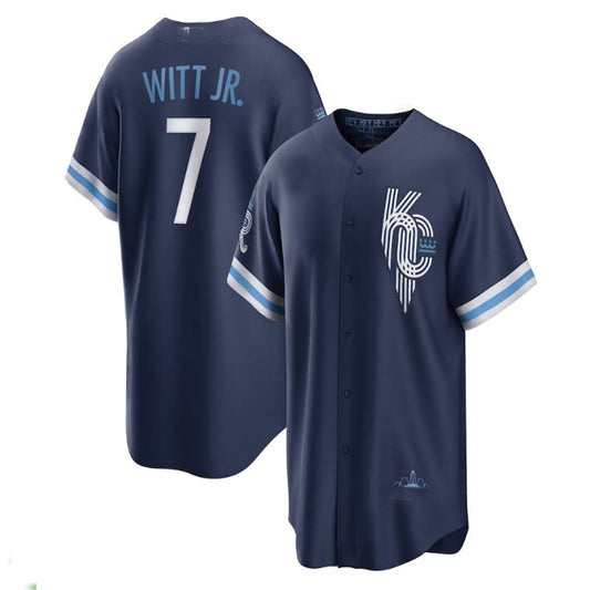 Kansas City Royals #7 Bobby Witt Jr. 2022 City Connect Replica Player Jersey - Navy Baseball Jerseys