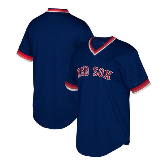 Boston Red Sox Mitchell & Ness Big & Tall Cooperstown Collection Mesh Wordmark V-Neck Jersey - Navy Baseball Jerseys