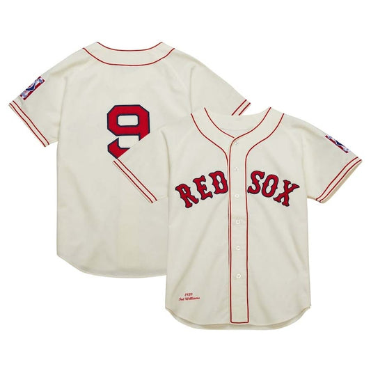 Boston Red Sox #9 Ted Williams Mitchell & Ness Cooperstown Collection 1939 Authentic Jersey - Cream Stitched Baseball Jersey