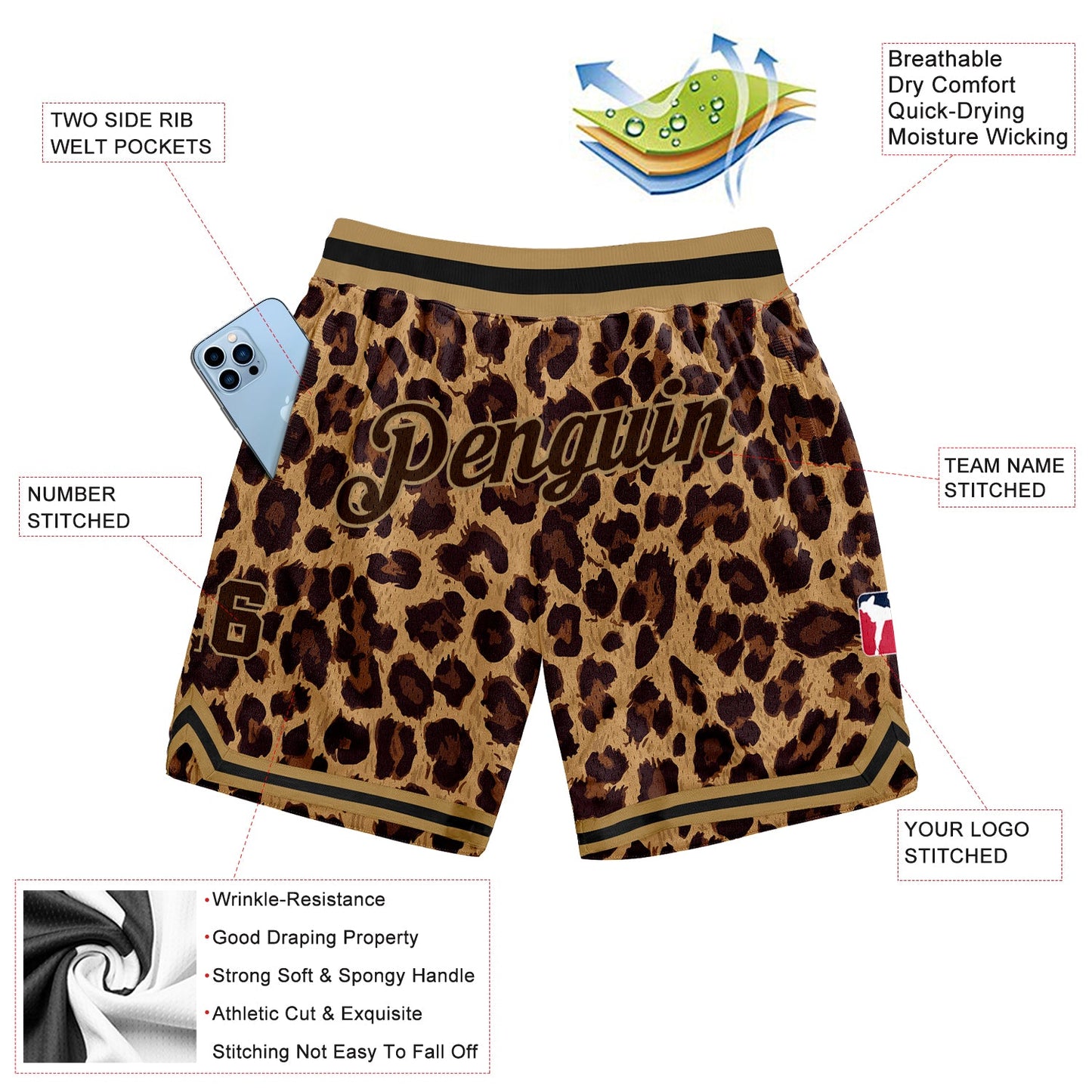 Custom Brown Brown-Old Gold 3D Pattern Design Leopard Authentic Basketball Shorts