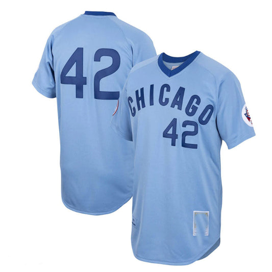 Chicago Cubs #42 Bruce Sutter Mitchell & Ness Road 1976 Cooperstown Collection Authentic Jersey - Light Blue Baseball Jerseys