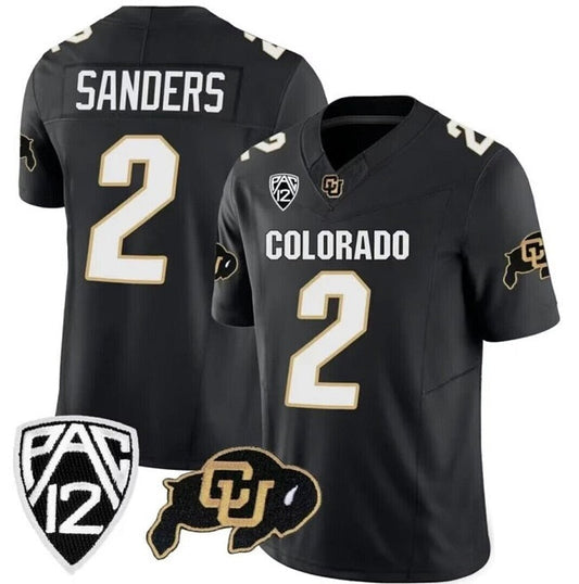 C.Buffalo #2 Shedeur Sanders Black 2023 FUSE Stitched Football College Jersey
