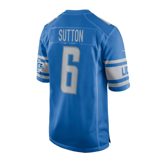 D.Lions #6 Cam Sutton Game Player Jersey - Blue Stitched American Football Jerseys