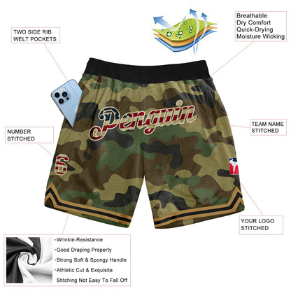 Custom Camo Vintage USA Flag-Cream Authentic Salute To Service Basketball Shorts